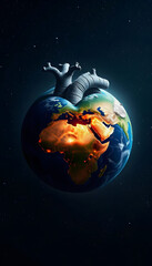 Naklejka premium heart in the form of planet earth, dinamic scene, with white tones