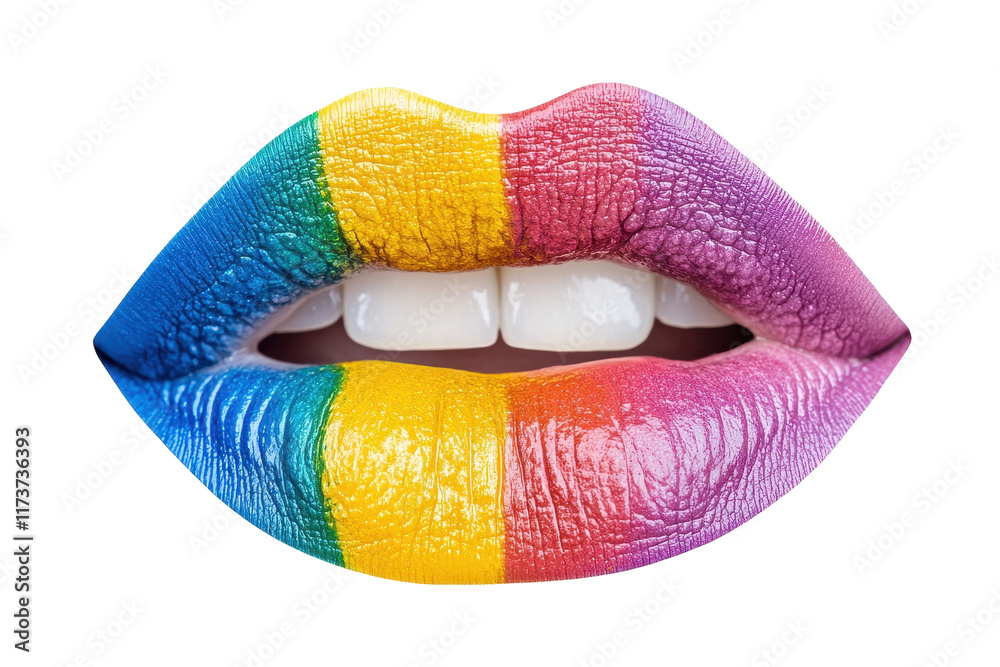 Aufkleber vibrant artistic lips with multicolor paint on a white background showcasing creativity and expressi