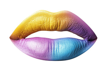 Vibrant artistic lips with multicolor paint on a white background showcasing creativity and expression through makeup design