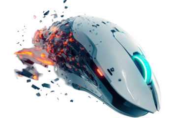 High-tech gaming mouse with customizable lights and ergonomic design on a transparent background for digital use and marketing
