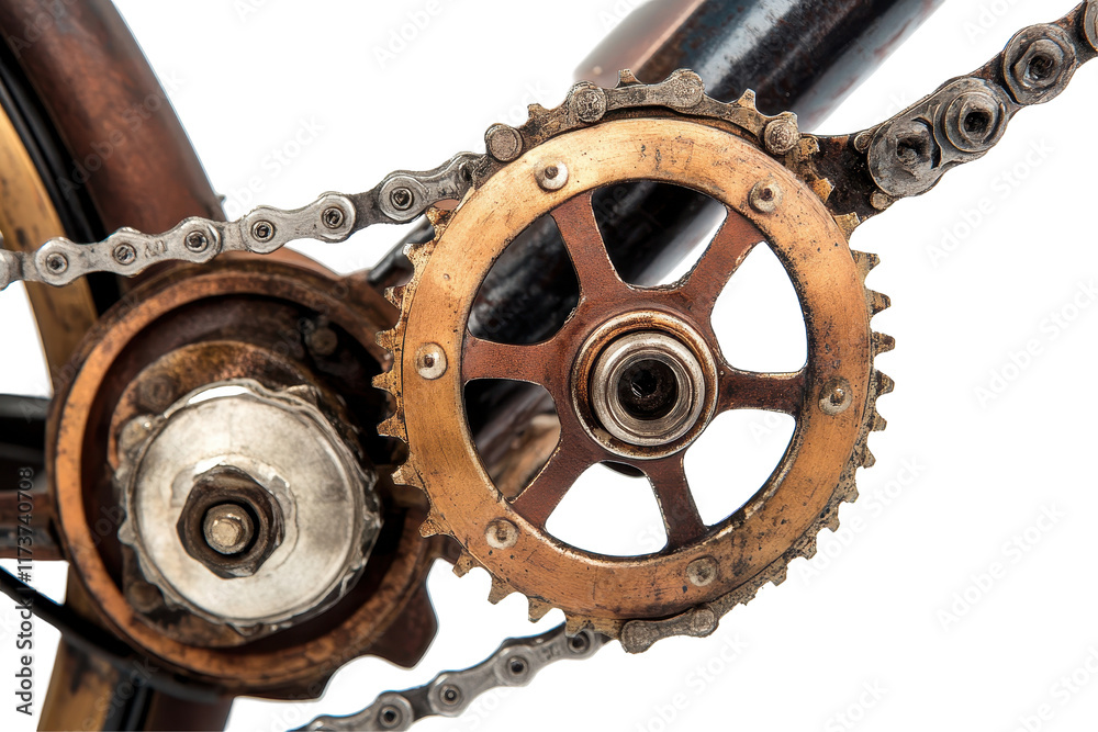 Leinwandbilder Collection of assorted bicycle gears and components isolated on a white background showcasing various shapes and sizes