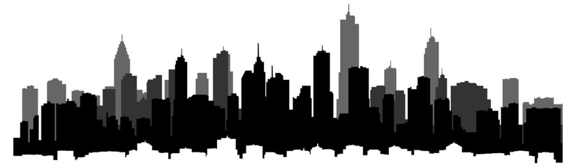 black and white city silhouette without background