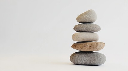 Stacked smooth stones on white background.