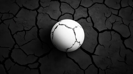 Cracked white egg on a background of cracked, dry earth