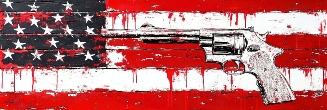 gun show, american flag background - second amendment constitutional rights to bear firearms