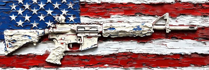 gun show, american flag background - second amendment constitutional rights to bear firearms