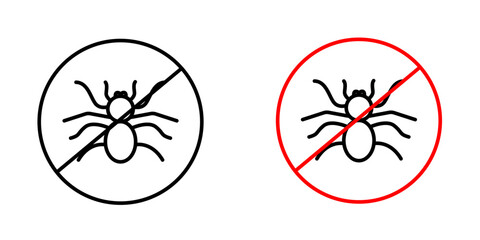 Mite in the prohibition signs vectors set in black and red colors on white background.