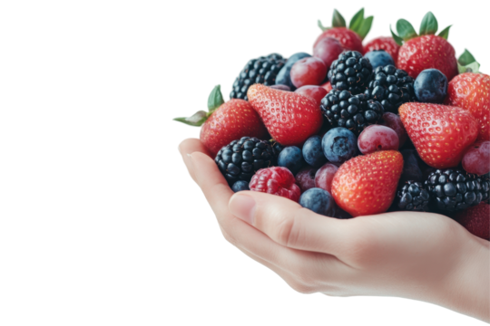 hands holding berry for a joyful portrait against a white background