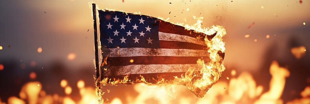 burning american flag on fire