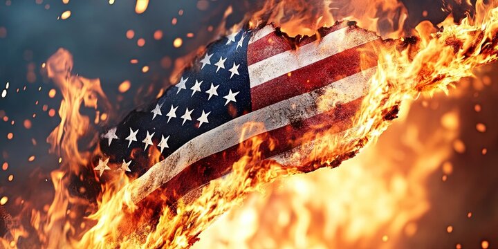 burning american flag on fire