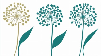 Elegant Teal and Gold Dandelion Flower Illustration