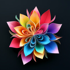 Fototapeta premium Colorful paper flower made of layered petals showcasing vibrant hues on a dark background. Generative AI