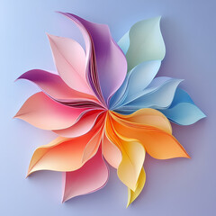 Fototapeta premium Colorful paper art display showcasing a flower-like design against a soft blue background. Generative AI