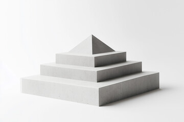 
Geometric 3D steps forming a pyramid-like podium, hyper-realistic concrete texture, seamless white background