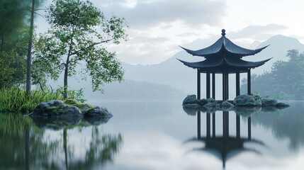 Fototapeta premium Serene Morning at the Chinese Pavilion Lake