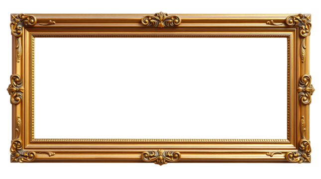 Photo of fancy gold frame isolated on transparent background