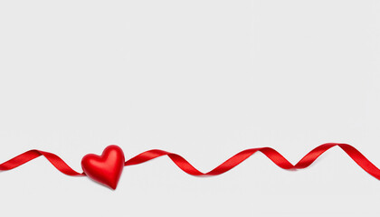 Red heart with ribbon on minimalist backdrop, Valentine's Day concept