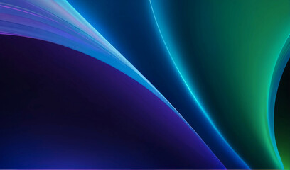 Abstract fluid iridescent holographic neon curved wave in motion green blue and purple background