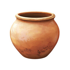 round clay pot with smooth surface and artistic details, showcasing warm, earthy tone. This decorative piece adds rustic charm to any setting