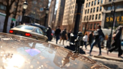 Obraz premium Little Girl Statue Amidst City Street Scene