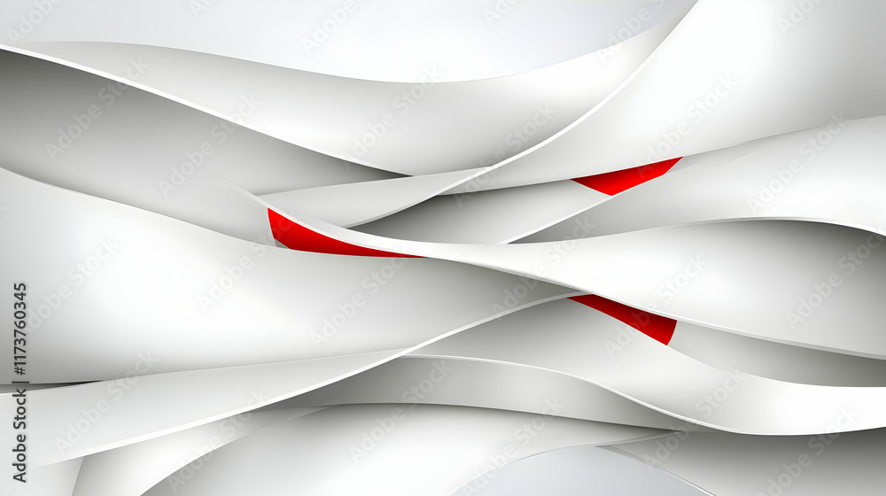 Wall mural abstract white and red flowing waves, modern design background for website or presentation.