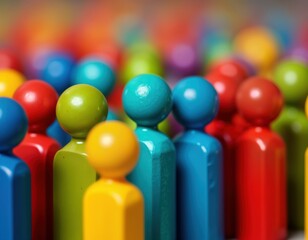 Colorful figures represent diverse population. Sociological study on demographic trends, variations. Analysis of integration, migration patterns. Diversity of cultures, ethnicities. Potential for