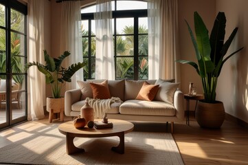 Fototapeta premium Sunlit rustic interior large blank