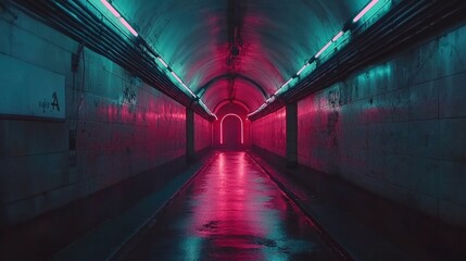 Obraz premium Neon Tunnel: A Cyberpunk Vision