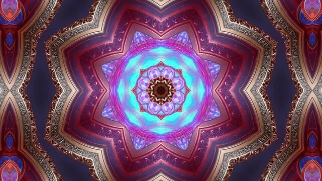 Mesmerizing kaleidoscope pattern in vibrant colors, featuring symmetrical shapes and intricate designs that evoke a sense of wonder and beauty. 