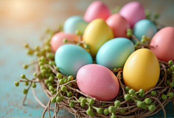 easter eggs in a nest