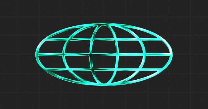 Globe gride in turquoise chrome with black background. y2k aesthetics
