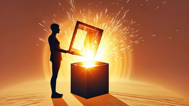 Business Woman Working on Computer with Silhouette and Light Concept Illustration at Night