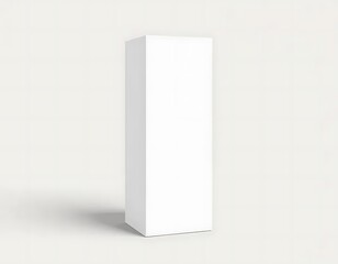 A tall blank white rectangular box stands upright