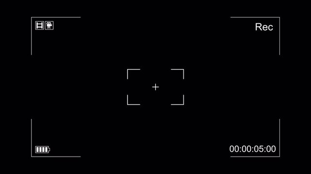 Camera viewfinder. Camera Recording Screen with alpha channel. Black background. Camera Overlay.