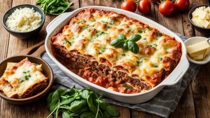 Appetizing spinach lasagna featuring rich flavors and colorful ingredients, beautifully plated. Garnished with basil, it offers a delightful visual for culinary enthusiasts and cooking inspirations.