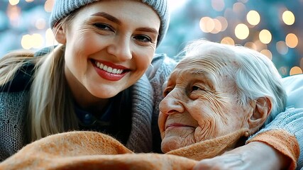 Healthcare Worker Caring for Elderly Cancer Patient with Blanket