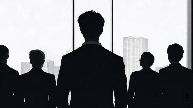 Silhouette of Business Team in Suits with Flag Illustration