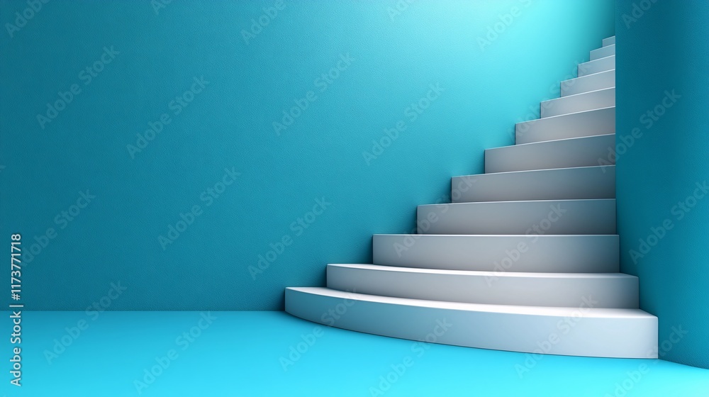 Sticker Modern spiral staircase leading to a bright blue wall in a minimalist interior design