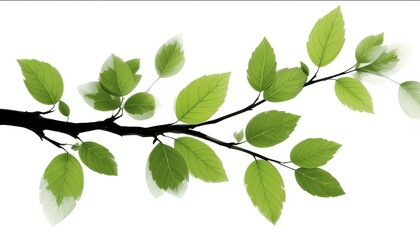 Fototapeta premium Delicate green leaves with intricate details and soft hues arranged gracefully on a white background