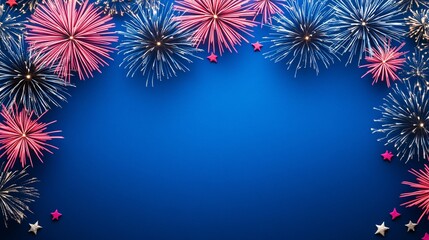 Colorful fireworks display lighting up a blue sky during a festive celebration night