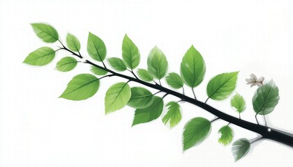 Delicate green leaves with intricate details and soft hues arranged gracefully on a white background
