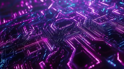 Fototapeta premium Abstract Circuit Board Neon Lights Glowing Design