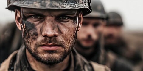 Fototapeta premium war-weathered soldier in the battlefield
