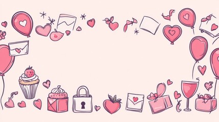 valentine's day icon frame illustration with a pastel pink background.