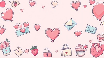 valentine's day icon frame illustration with a pastel pink background.
