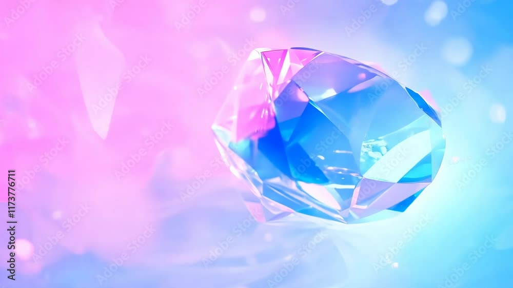 Poster abstract holographic crystal shapes in motion on iridiscent violet background