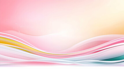 Pastel wave abstract background; soft, flowing lines; pink, yellow, and teal hues; sunrise scene; ideal for website banners or presentations.