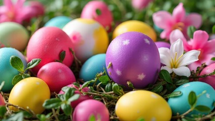 easter eggs in a nest