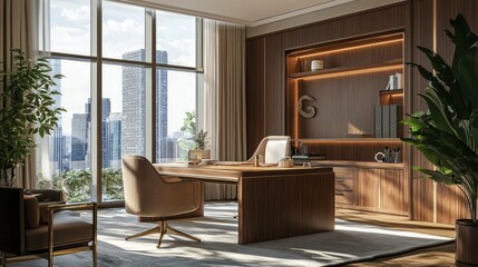 Fototapeta premium Modern Executive Office with Panoramic City View