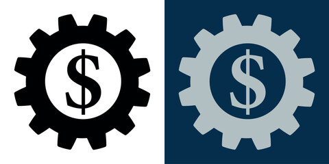 Gear wheel with dollar sign inside it. Banking, finance and business. Engineering price icon. Business development and support